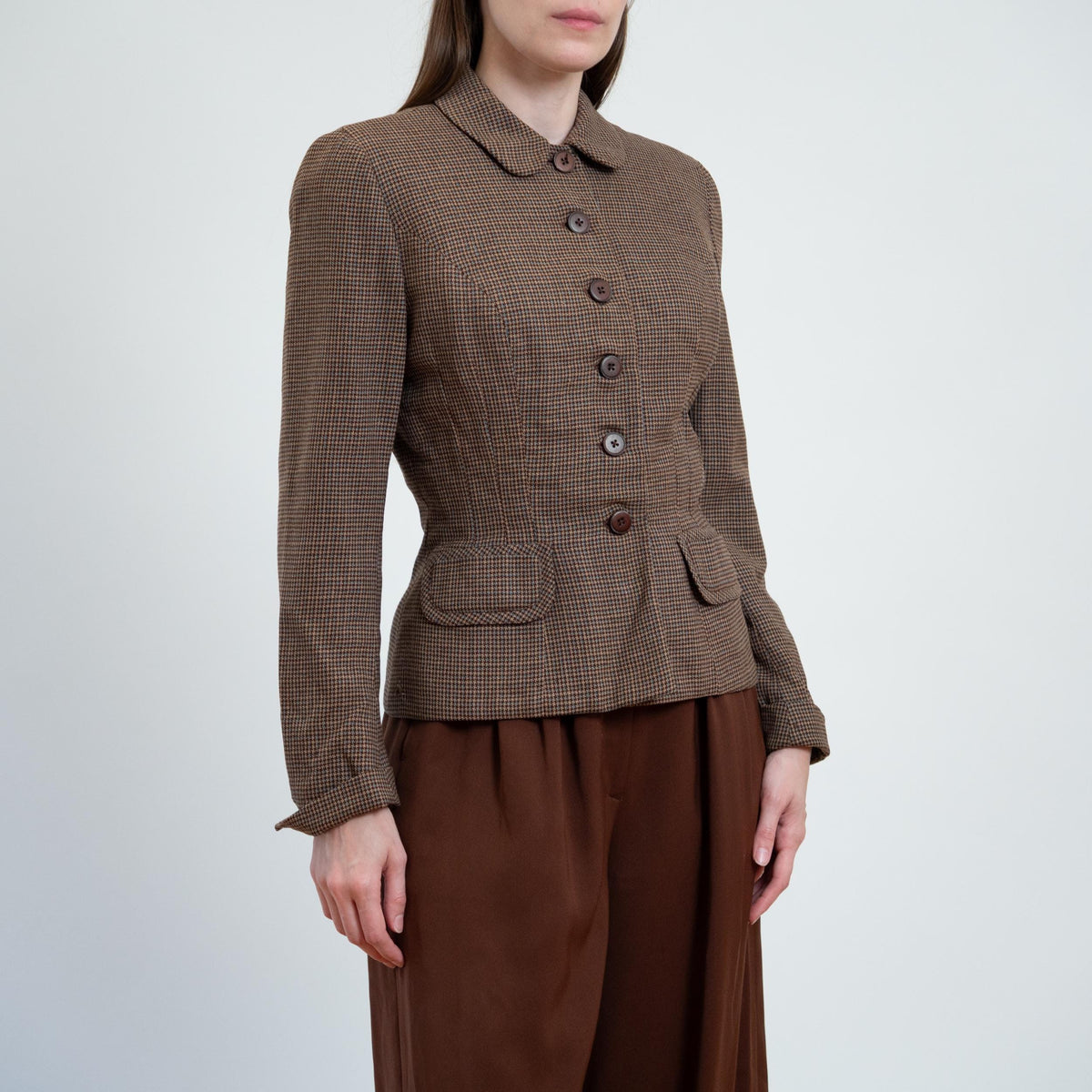 Vintage 40s Brown Tweed Fitted Blazer - Small | 1940s Button Up Wool Jacket