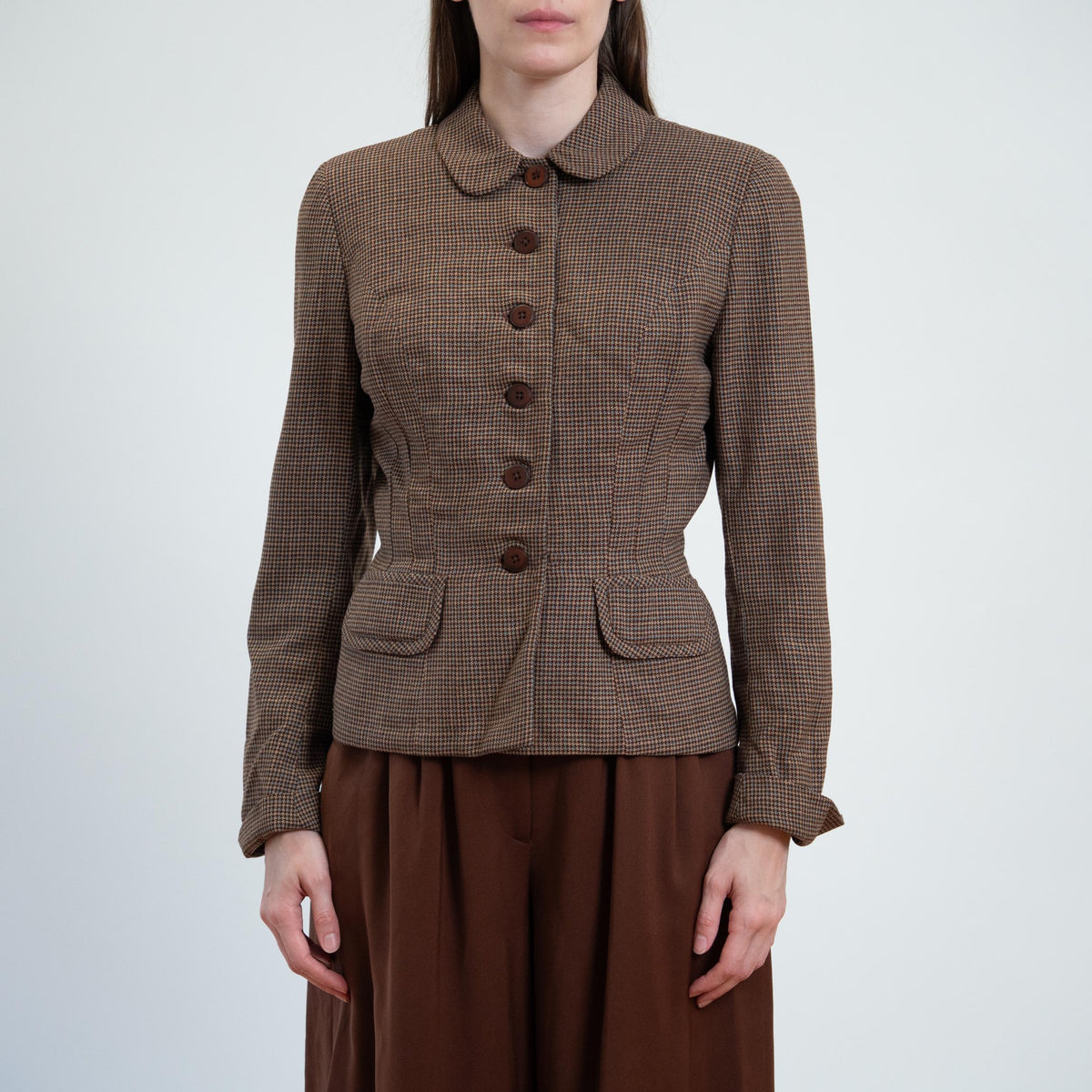 Vintage 40s Brown Tweed Fitted Blazer - Small | 1940s Button Up Wool Jacket