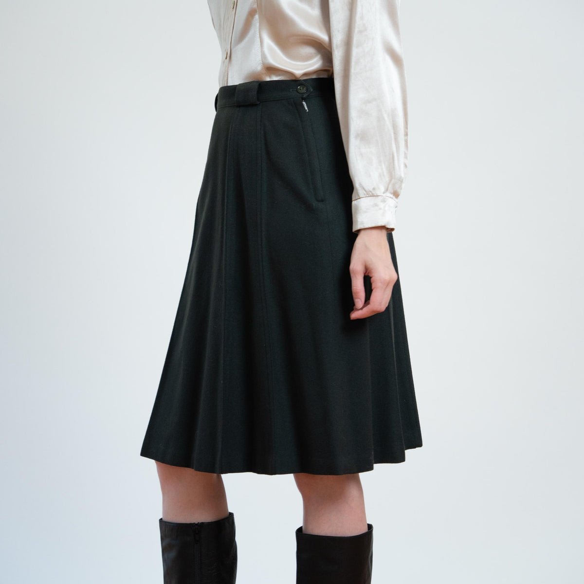Vintage 50s Charcoal Grey Wool Skirt - Extra Small, 25" Waist | Knee Length A Line Academia Skirt