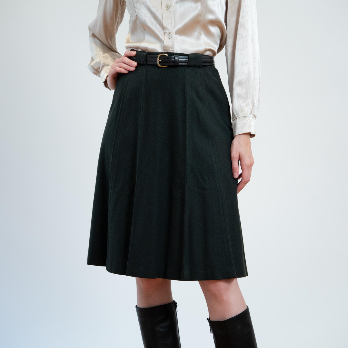 Vintage 50s Charcoal Grey Wool Skirt - Extra Small, 25" Waist | Knee Length A Line Academia Skirt