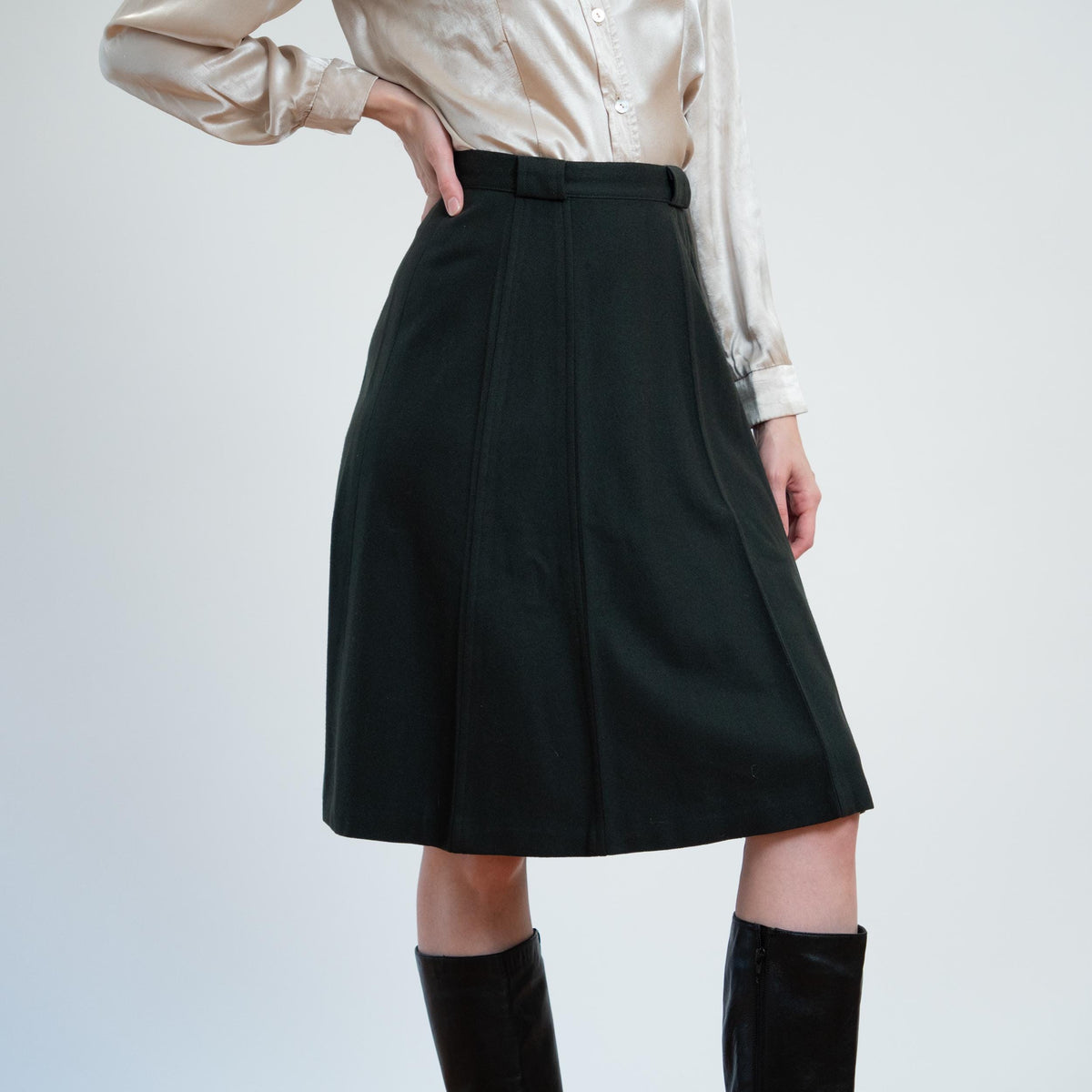 Vintage 50s Charcoal Grey Wool Skirt - Extra Small, 25" Waist | Knee Length A Line Academia Skirt