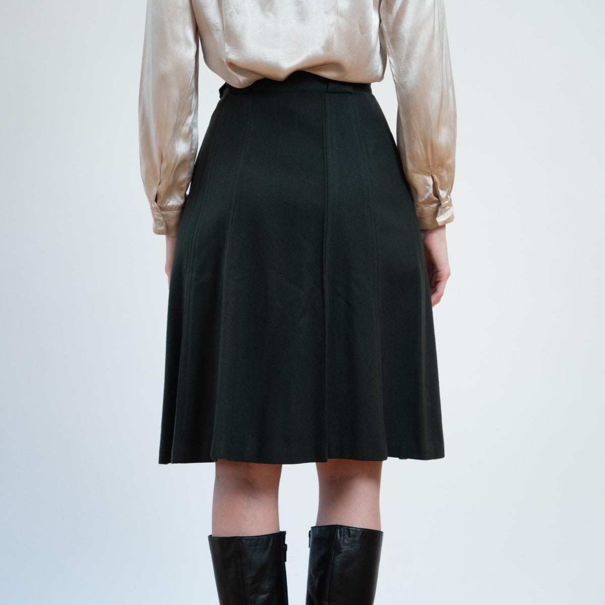 Vintage 50s Charcoal Grey Wool Skirt - Extra Small, 25" Waist | Knee Length A Line Academia Skirt