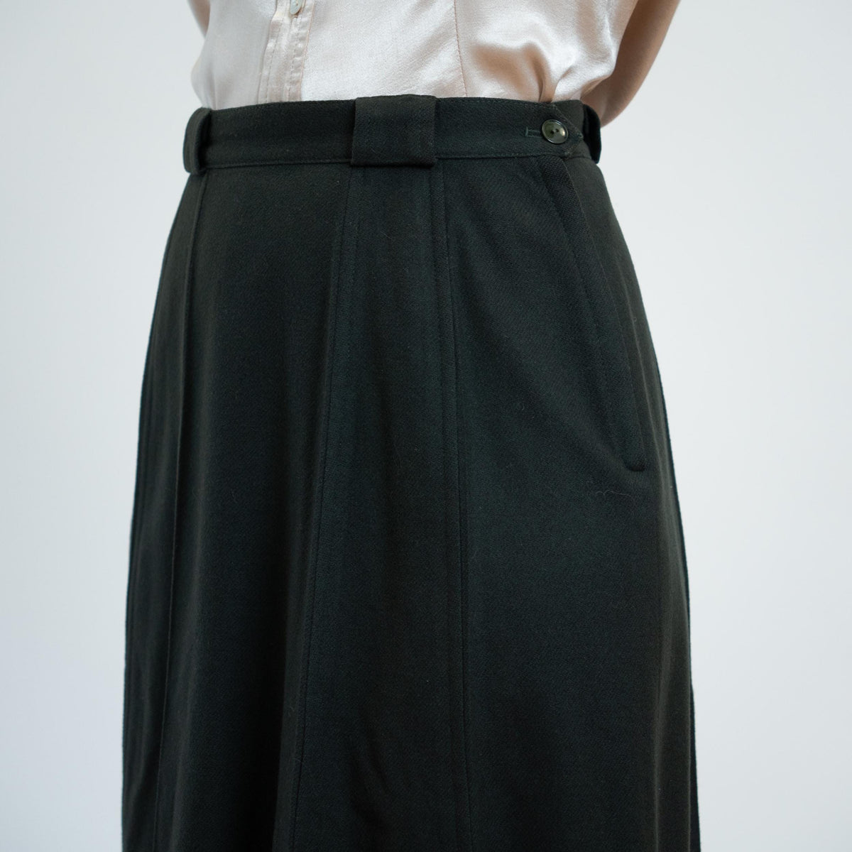 Vintage 50s Charcoal Grey Wool Skirt - Extra Small, 25" Waist | Knee Length A Line Academia Skirt
