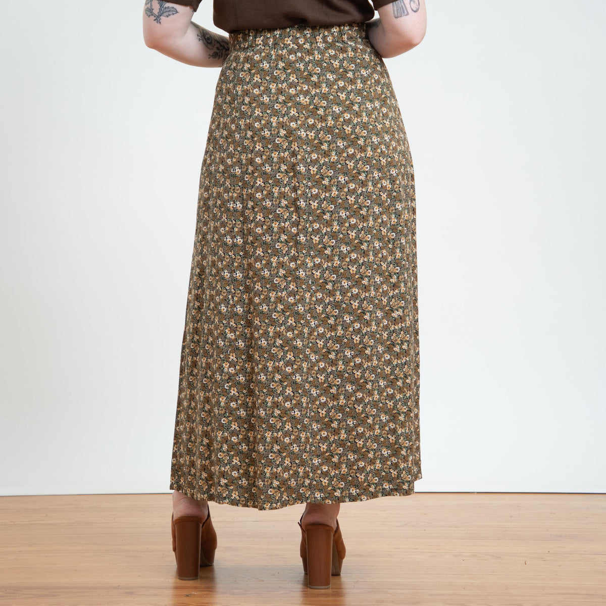 Vintage 90s Express Fall Floral Button Front Maxi Skirt - Large | Boho High Waisted Long Skirt