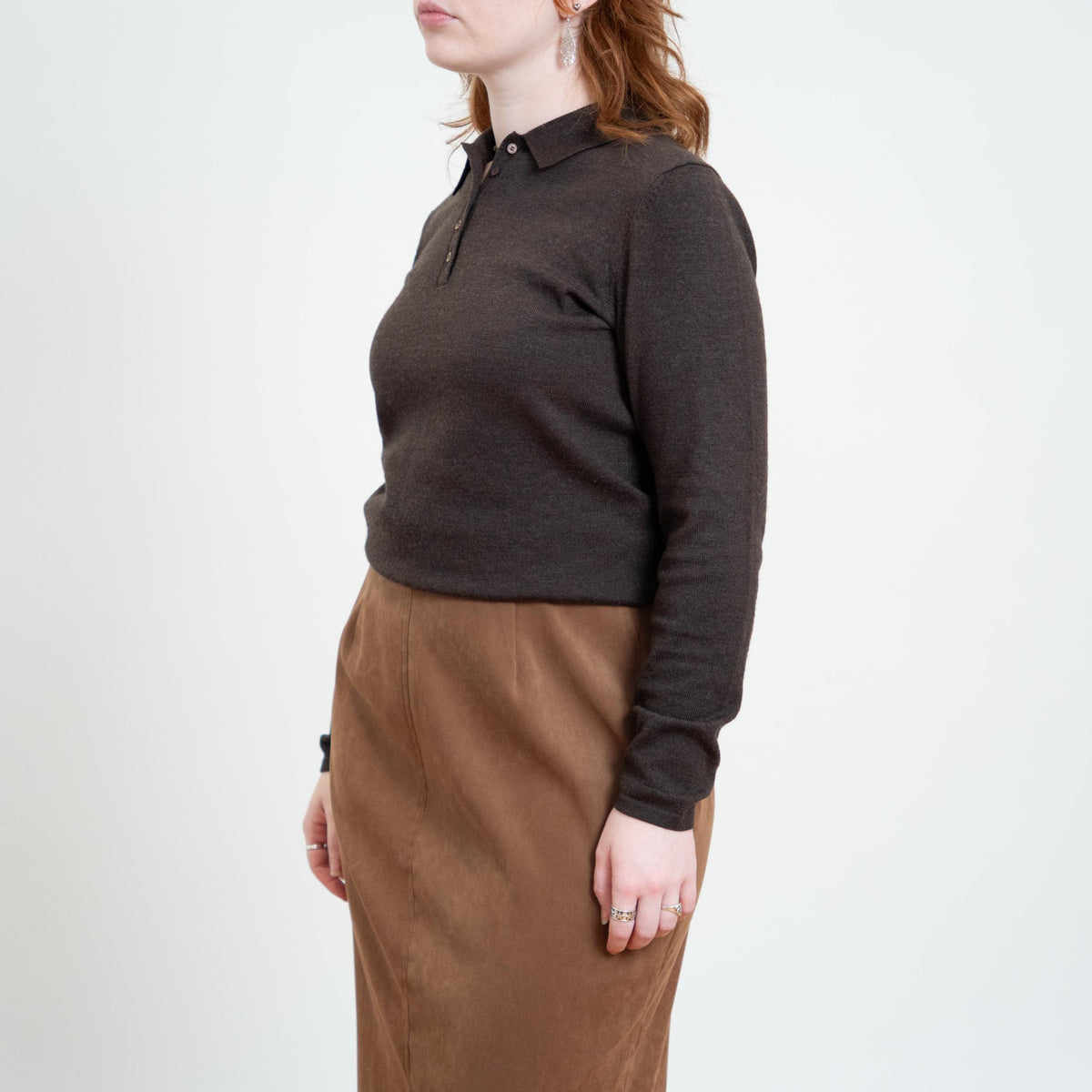 Vintage 90s Brooks Brothers Espresso Brown Merino Wool Polo Sweater - Medium | Minimalist Collared Top