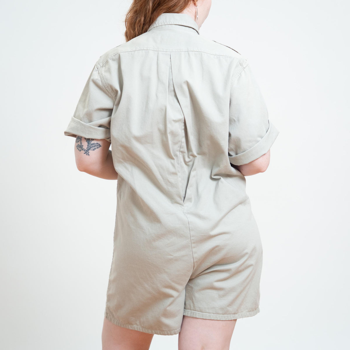 Vintage 80s Banana Republic Safari Bush Jumpsuit Romper - Large | Khaki Short Coveralls Outfit