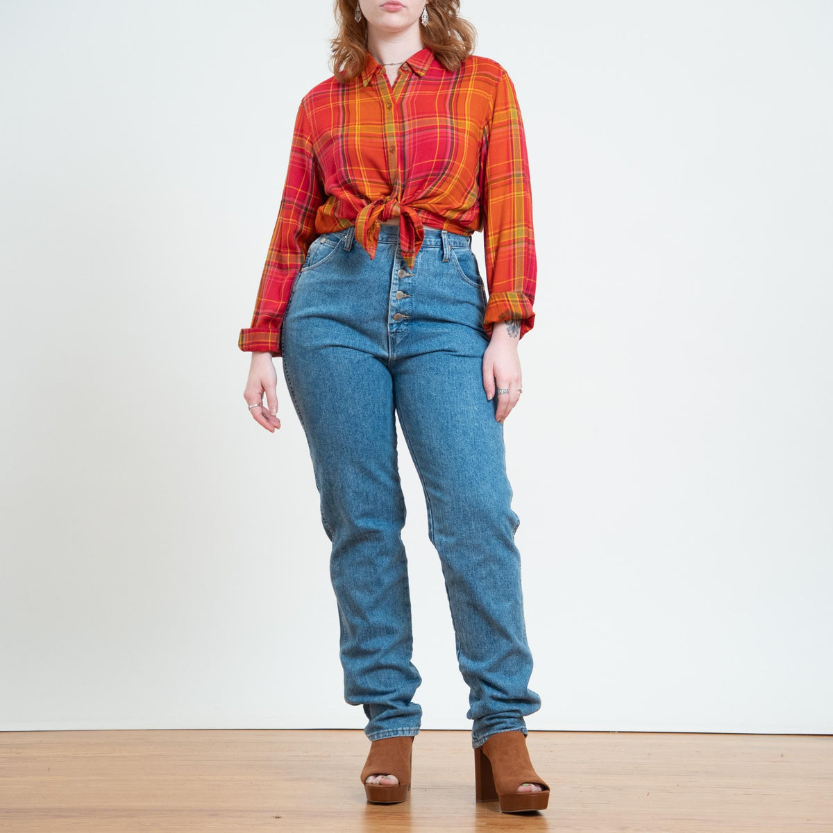 Vintage 90s Wrangler Exposed Button Fly Jeans - Medium Tall, 30" Waist | High Waisted Denim Mom Jeans