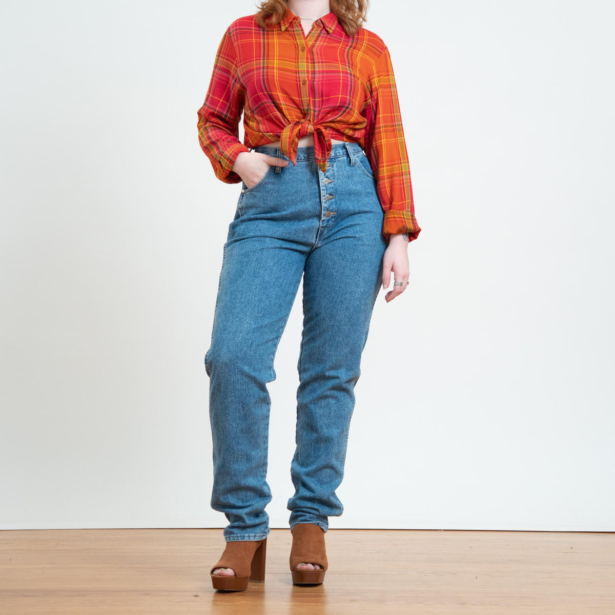 Vintage 90s Wrangler Exposed Button Fly Jeans - Medium Tall, 30" Waist | High Waisted Denim Mom Jeans