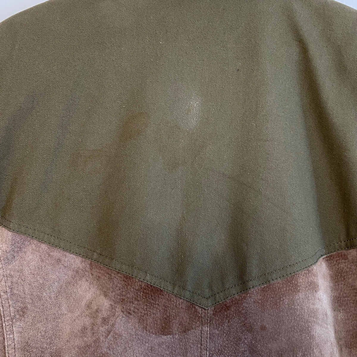 Vintage 80s New Wave Olive Suede Jacket & Skirt Set - Medium | Leather Matching Outfit