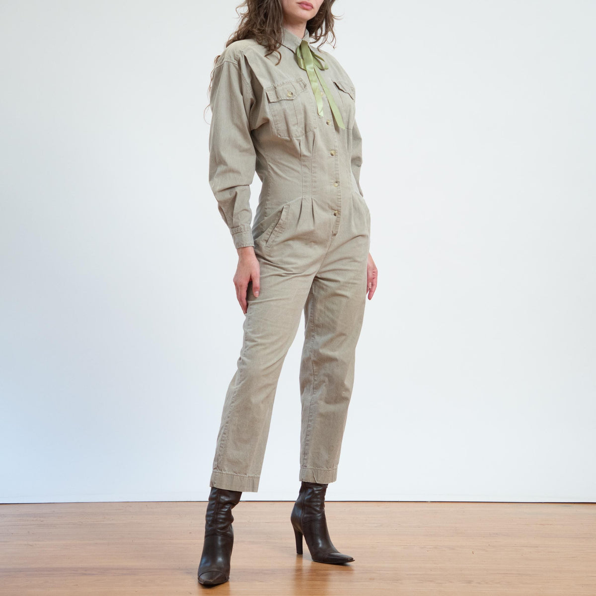 Vintage 80s Banana Republic Safari Jumpsuit - Large | Khaki Coverall Pantsuit