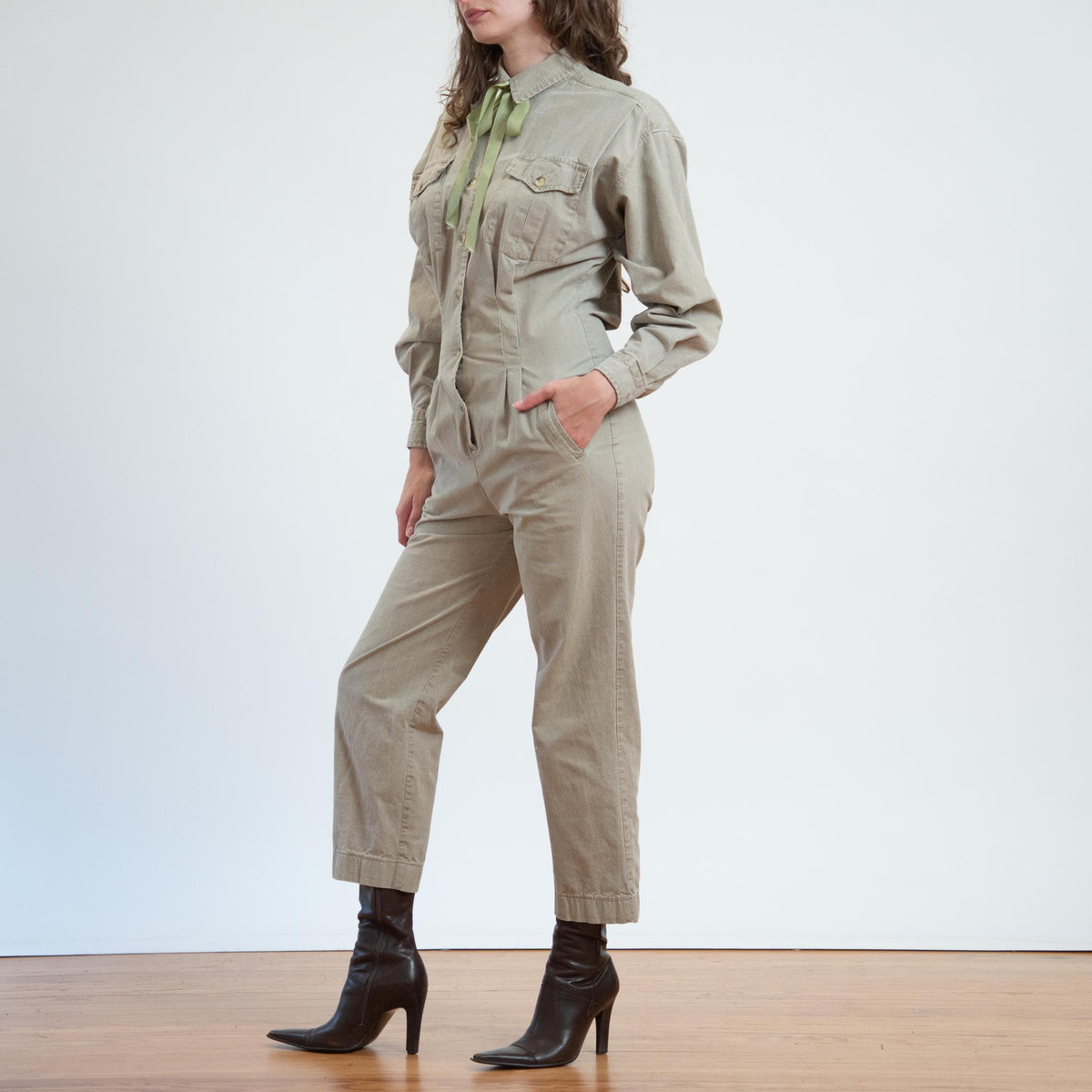 Vintage 80s Banana Republic Safari Jumpsuit - Large | Khaki Coverall Pantsuit