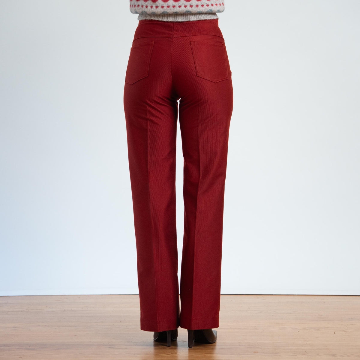 Vintage 70s Rust Red Ribbed Trousers - Men's XS, Women's Small, 29" Waist | Unisex High Waisted Bootcut Pants