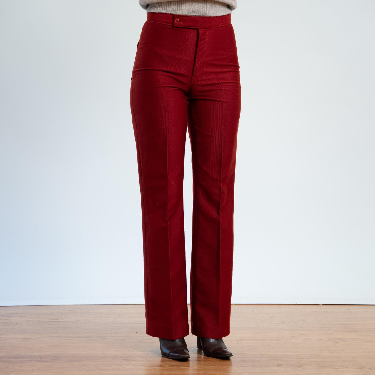 Vintage 70s Rust Red Ribbed Trousers - Men's XS, Women's Small, 29" Waist | Unisex High Waisted Bootcut Pants