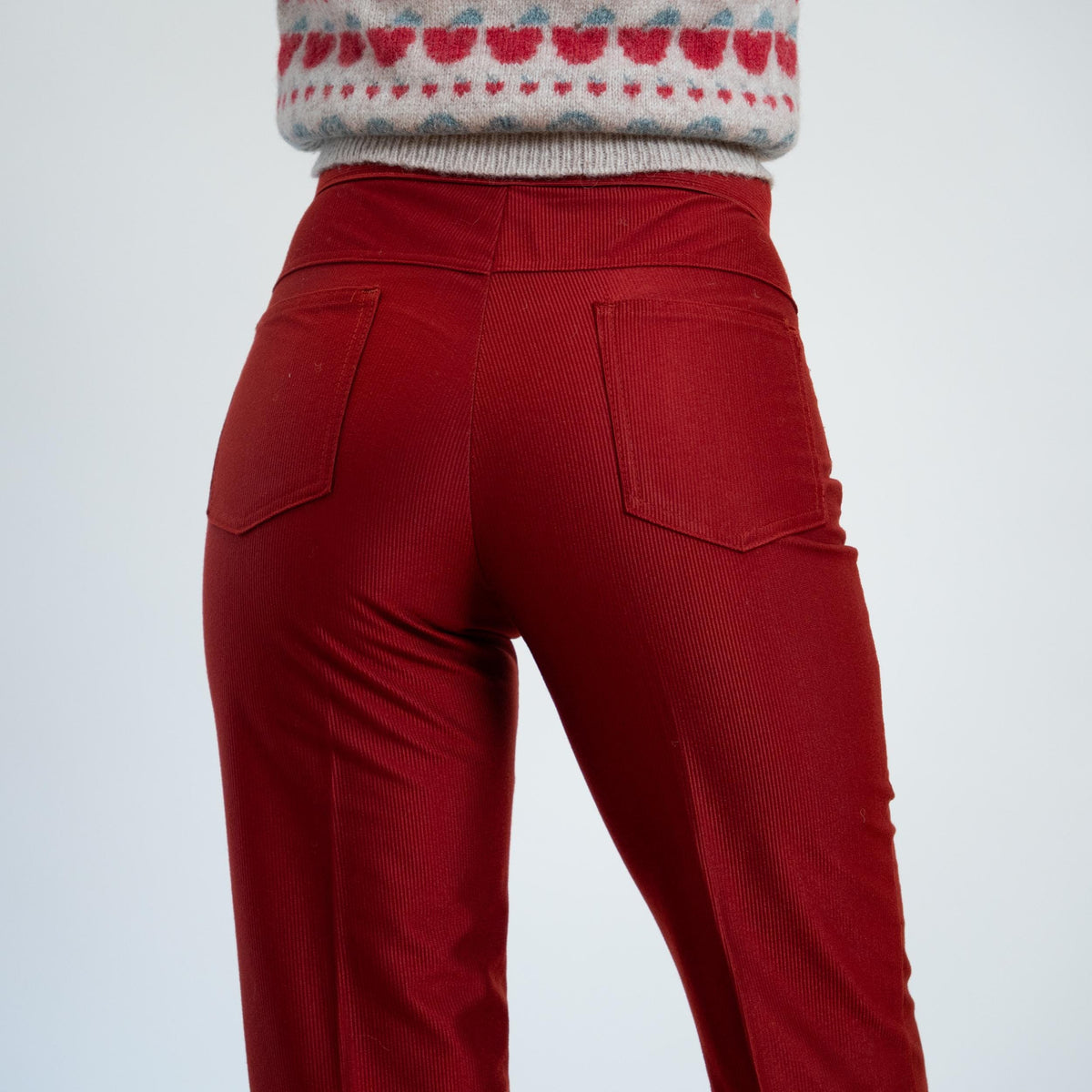 Vintage 70s Rust Red Ribbed Trousers - Men's XS, Women's Small, 29" Waist | Unisex High Waisted Bootcut Pants