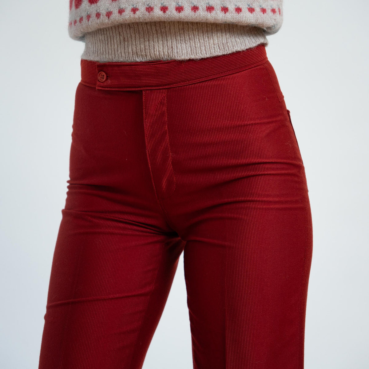 Vintage 70s Rust Red Ribbed Trousers - Men's XS, Women's Small, 29" Waist | Unisex High Waisted Bootcut Pants
