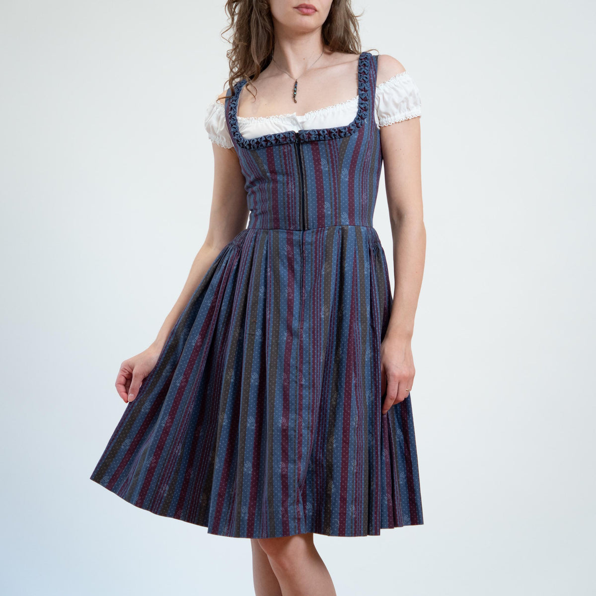 Vintage 70s Striped Dirndl Trachten Folk Dress - Small | Oktoberfest German Boho Midi Pinafore