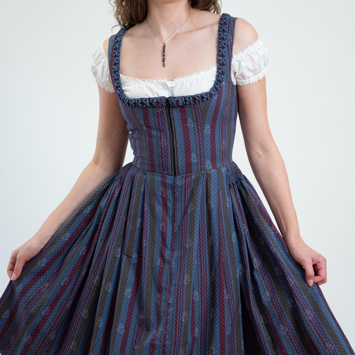 Vintage 70s Striped Dirndl Trachten Folk Dress - Small | Oktoberfest German Boho Midi Pinafore