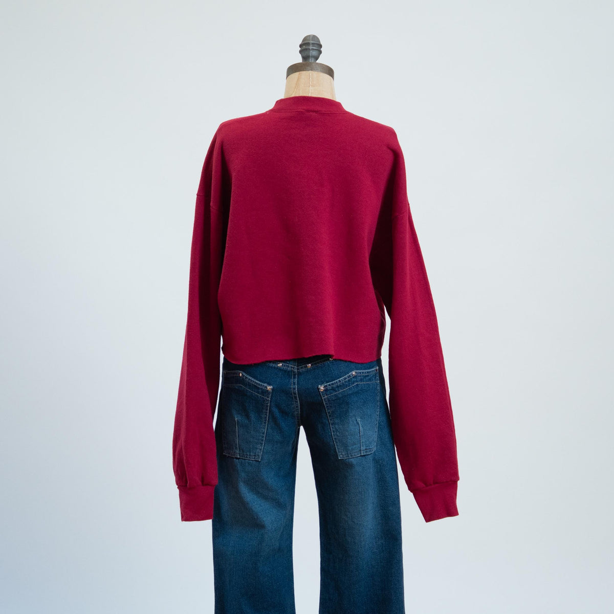 Vintage 90s Hummingbird Cross Stitch Cropped Sweatshirt - Extra Large | Wine Red Crewneck Crop Top