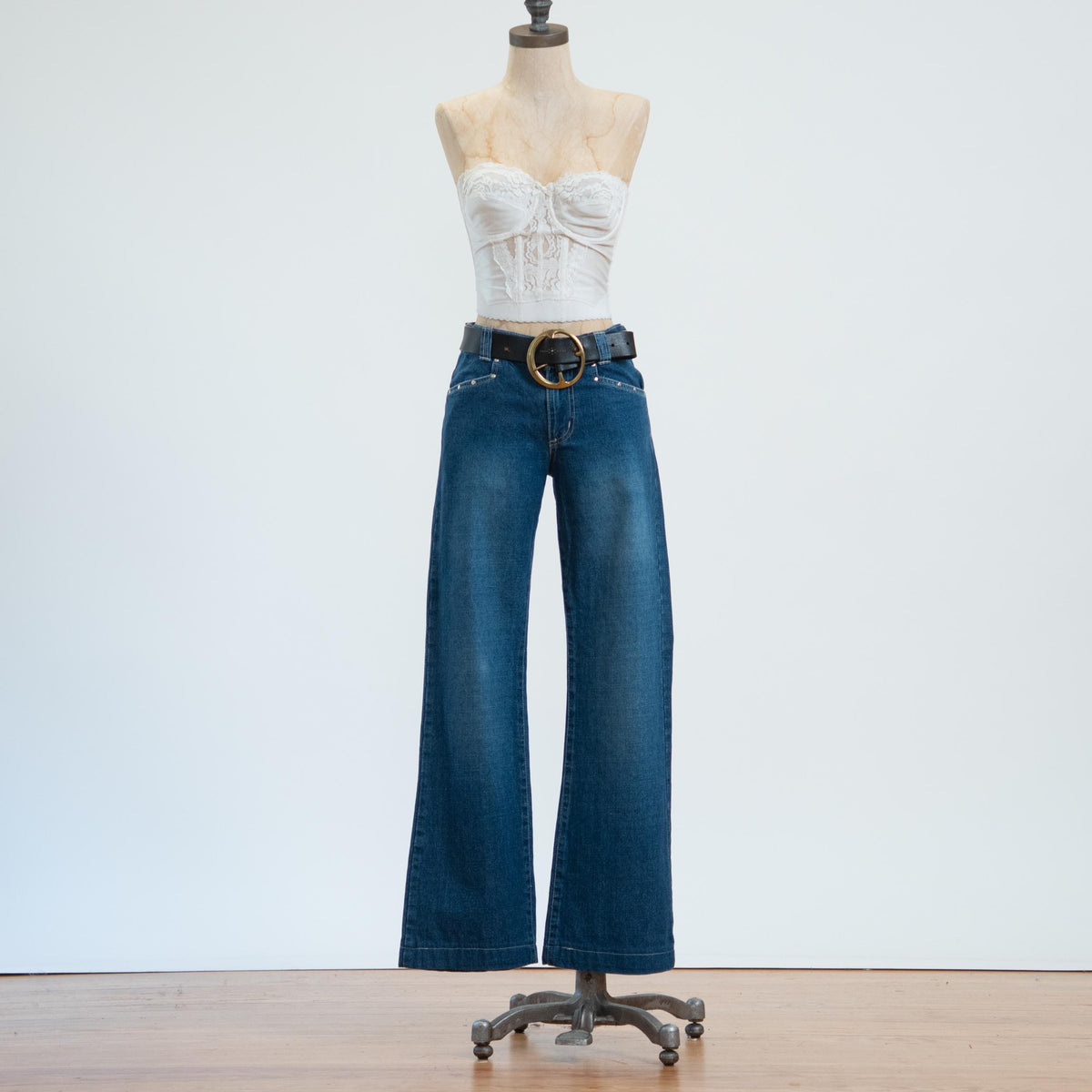 Vintage Y2K Low Rise Studded Flared Jeans - Small | Dark Wash Denim Flares