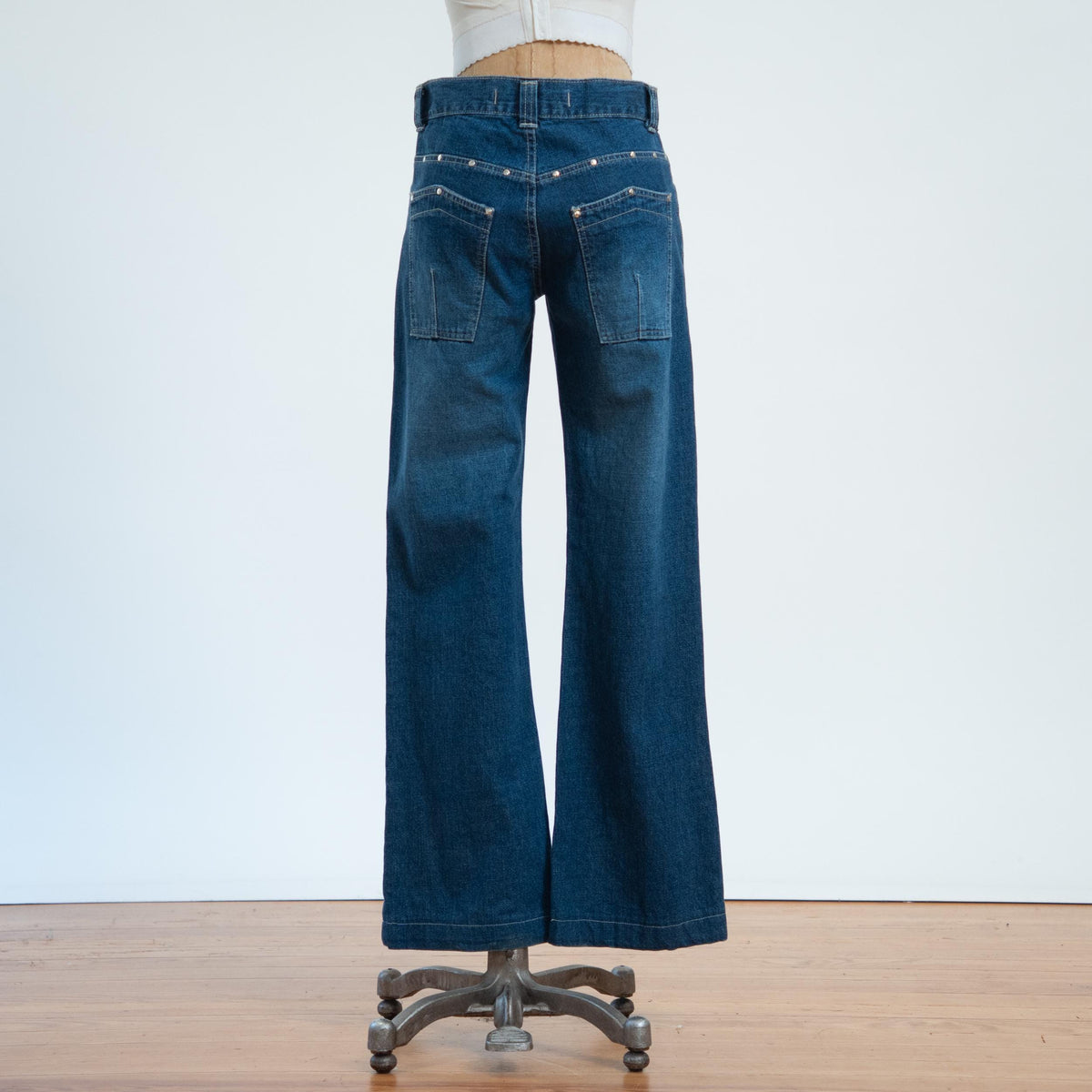 Vintage Y2K Low Rise Studded Flared Jeans - Small | Dark Wash Denim Flares