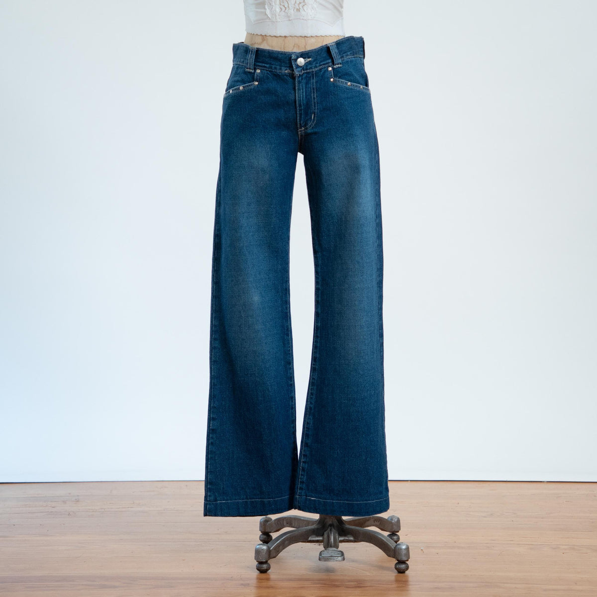 Vintage Y2K Low Rise Studded Flared Jeans - Small | Dark Wash Denim Flares