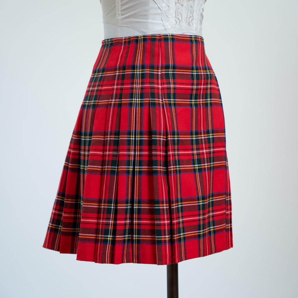 Vintage 90s Red Plaid Schoolgirl Mini Skirt - Extra Small, 24" Waist | High Waisted Pleated Wrap Skirt