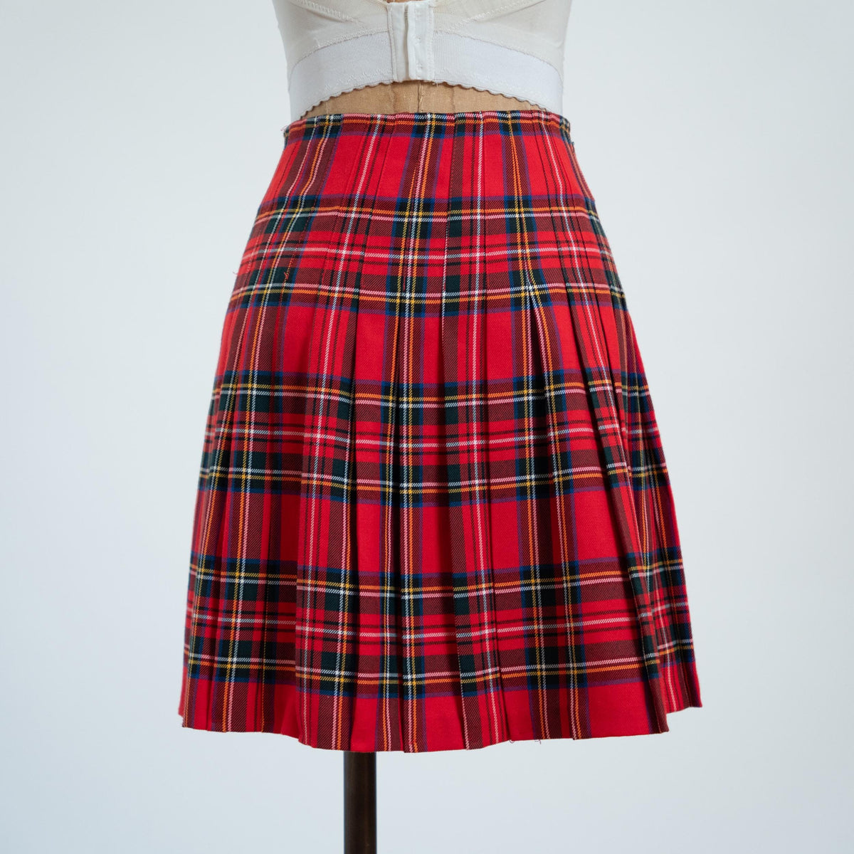 Vintage 90s Red Plaid Schoolgirl Mini Skirt - Extra Small, 24" Waist | High Waisted Pleated Wrap Skirt