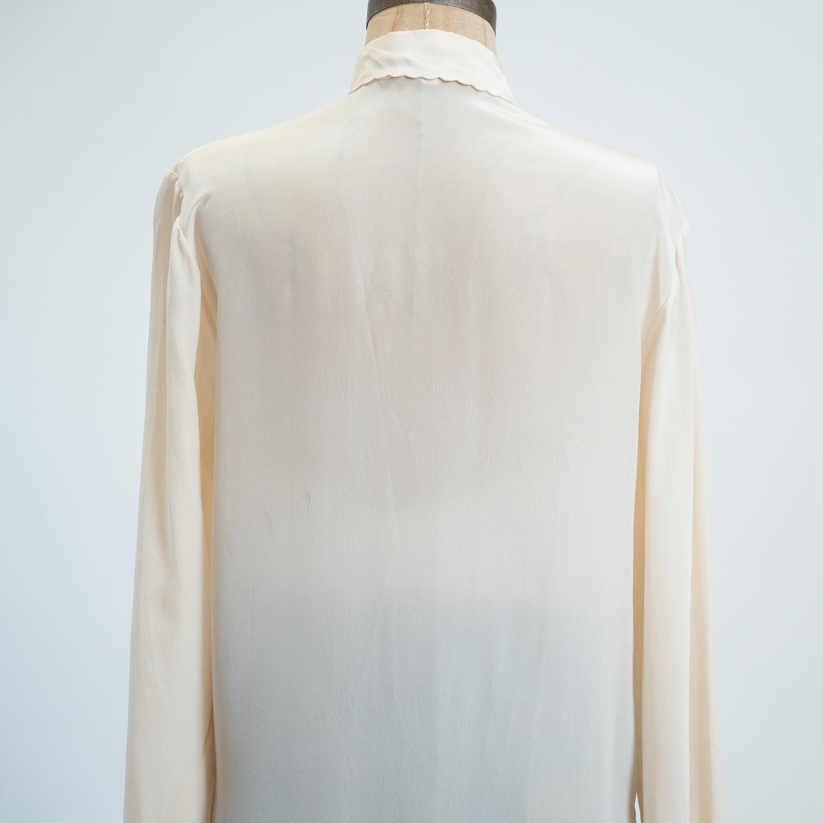 Vintage 70s Ivory Silk Eyelet Blouse - Large | Peony Boho Long Sleeve Button Up Top