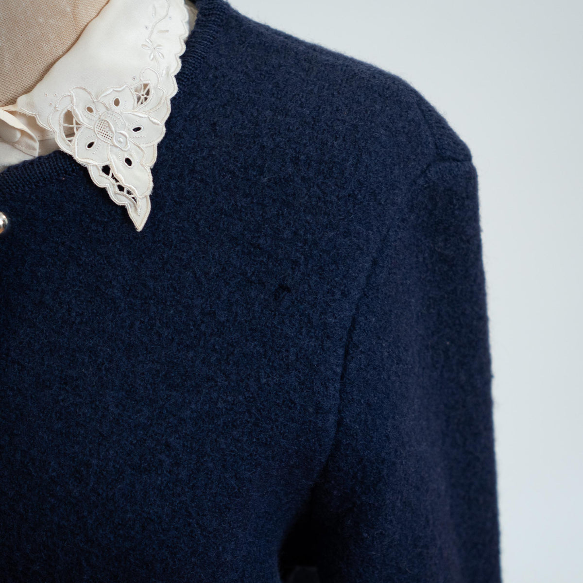 Vintage 80s Tyrolean Midnight Blue Wool Alpine Cardigan - Small | Knit Trachten Folk Sweater