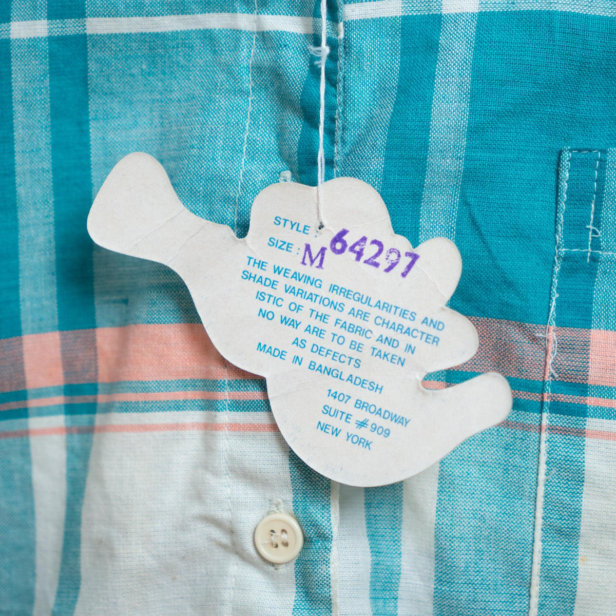 Vintage 80s Blue Madras Plaid Roll Tab Sleeve Shirt - Medium | Deadstock Button Up Cotton Blouse