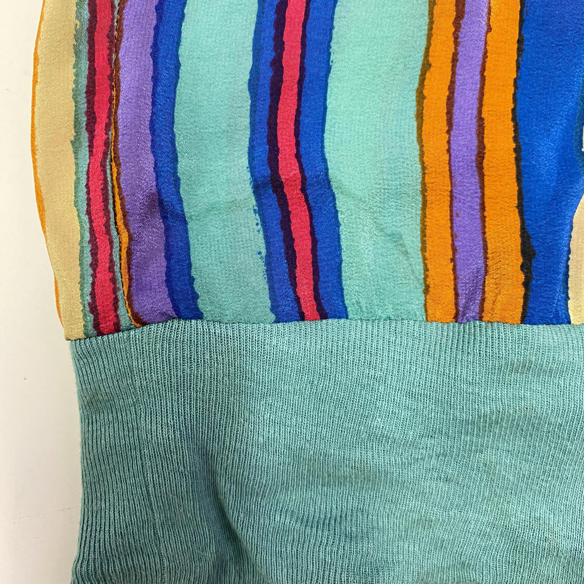 Vintage 80s Jeweled Tone Striped Silk Blouson Top - Medium | Long Sleeve Boatneck Blouse