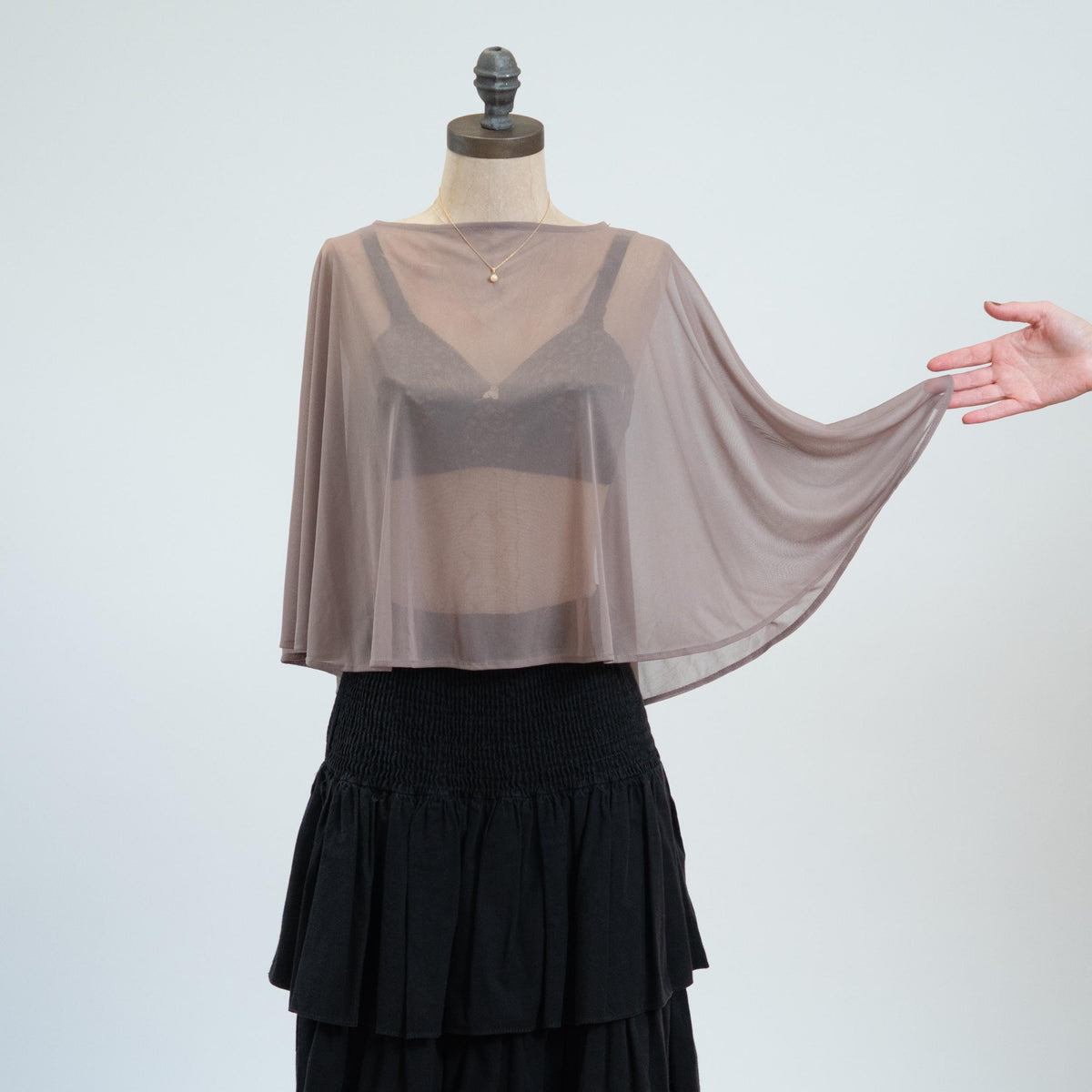 Vintage 90s Taupe Chiffon Capelet - Medium | Sheer Open Back Cover Up Crop Top