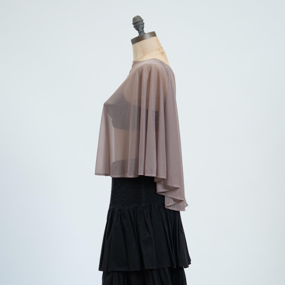 Vintage 90s Taupe Chiffon Capelet - Medium | Sheer Open Back Cover Up Crop Top