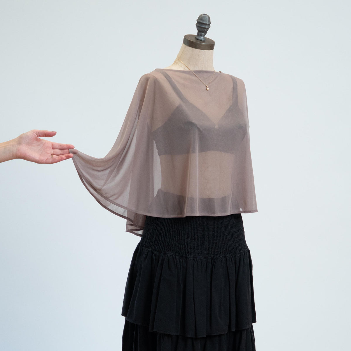 Vintage 90s Taupe Chiffon Capelet - Medium | Sheer Open Back Cover Up Crop Top