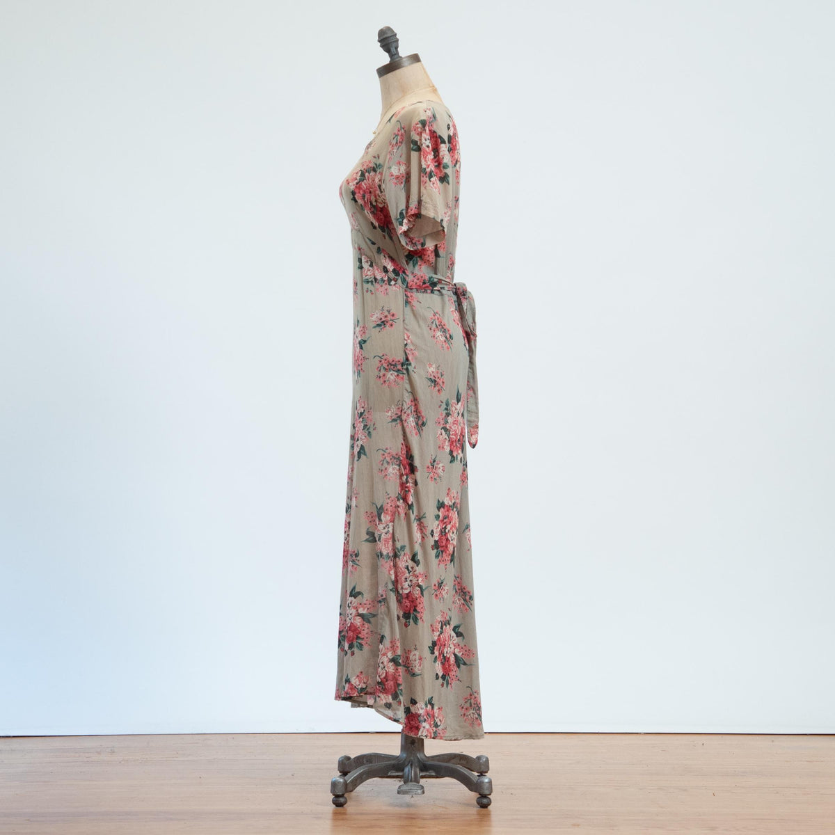 Vintage 90s Floral Bouquet Maxi Sundress - Small | Tie Back Boho Grunge Dress