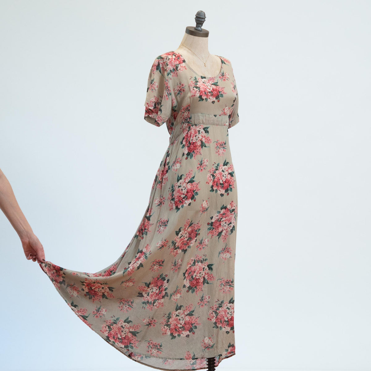 Vintage 90s Floral Bouquet Maxi Sundress - Small | Tie Back Boho Grunge Dress