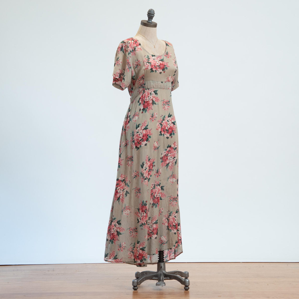 Vintage 90s Floral Bouquet Maxi Sundress - Small | Tie Back Boho Grunge Dress
