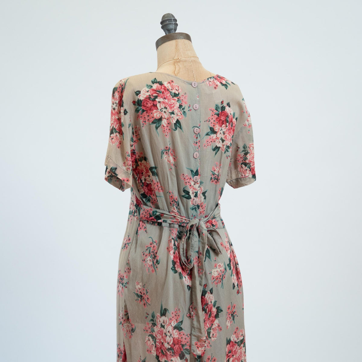 Vintage 90s Floral Bouquet Maxi Sundress - Small | Tie Back Boho Grunge Dress