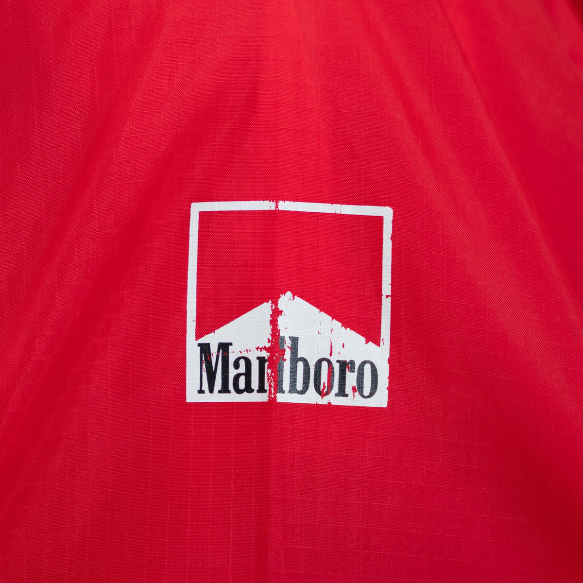 Vintage 90s Marlboro Hooded Windbreaker - Large | Red Cigarette Brand Lightweight Pullover Jacket
