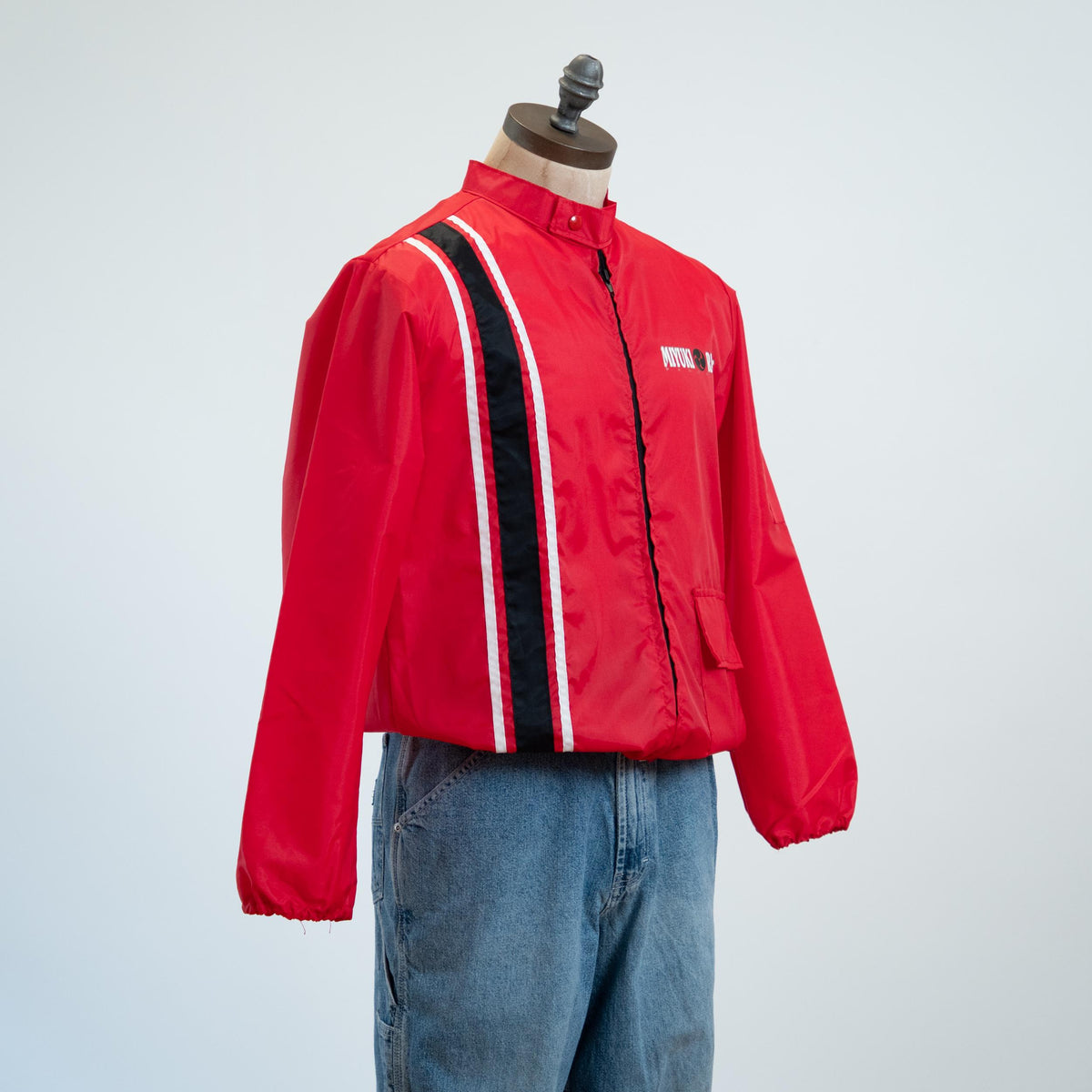 Vintage 80s Miyuki Racing Windbreaker - Medium | Hollywood Red Striped Biker Jacket