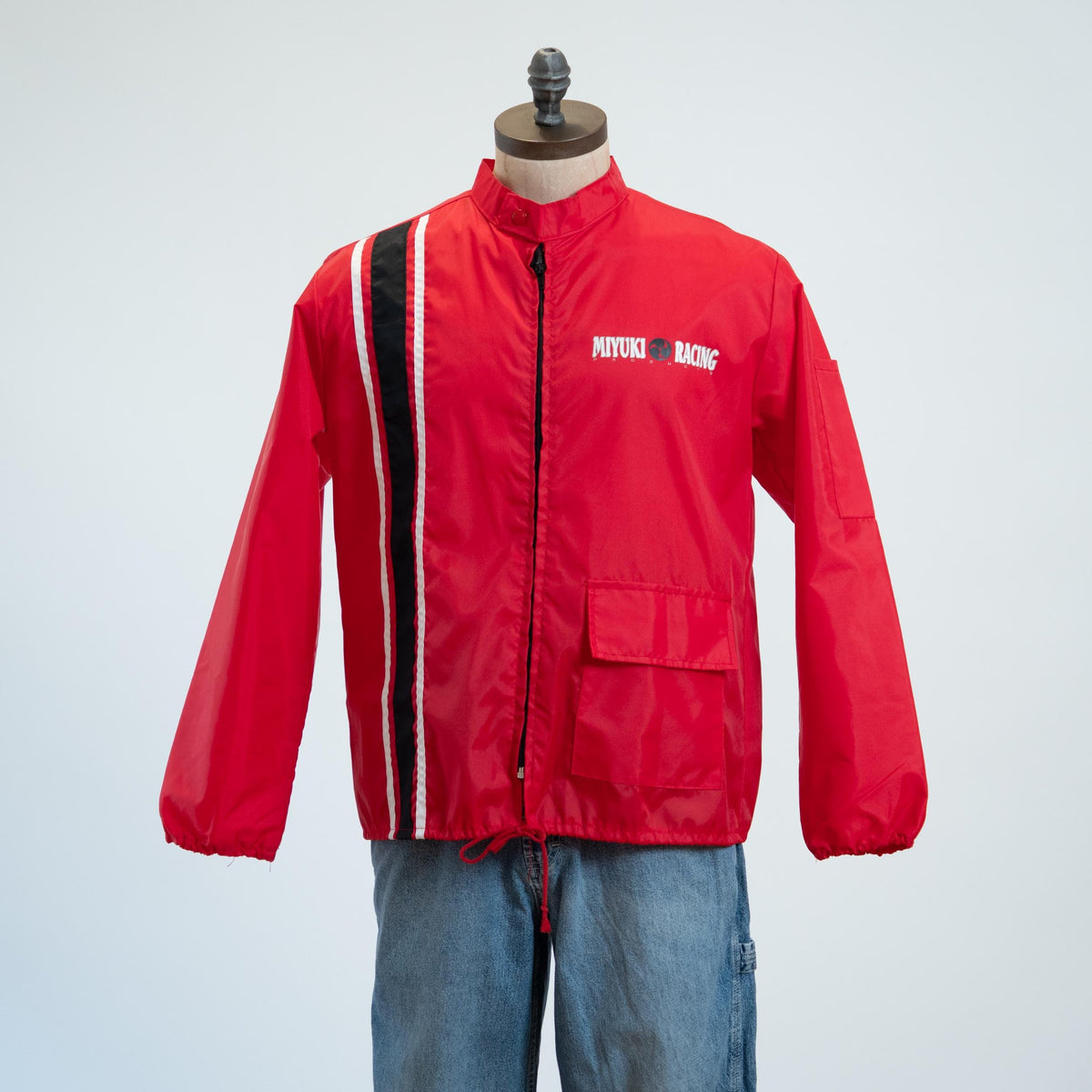 Vintage 80s Miyuki Racing Windbreaker - Medium | Hollywood Red Striped Biker Jacket