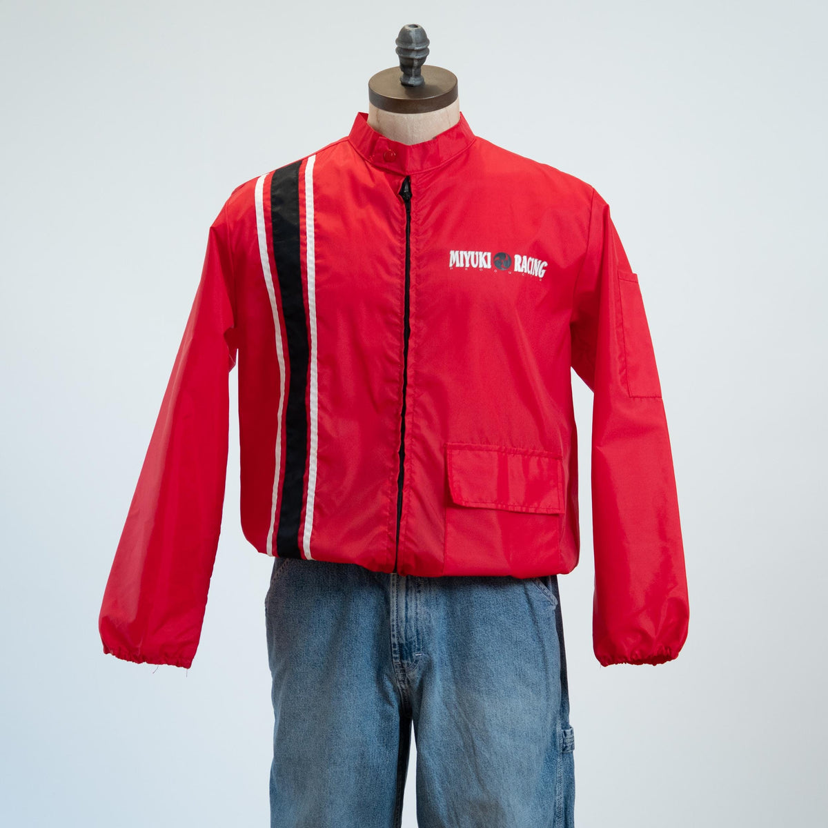 Vintage 80s Miyuki Racing Windbreaker - Medium | Hollywood Red Striped Biker Jacket