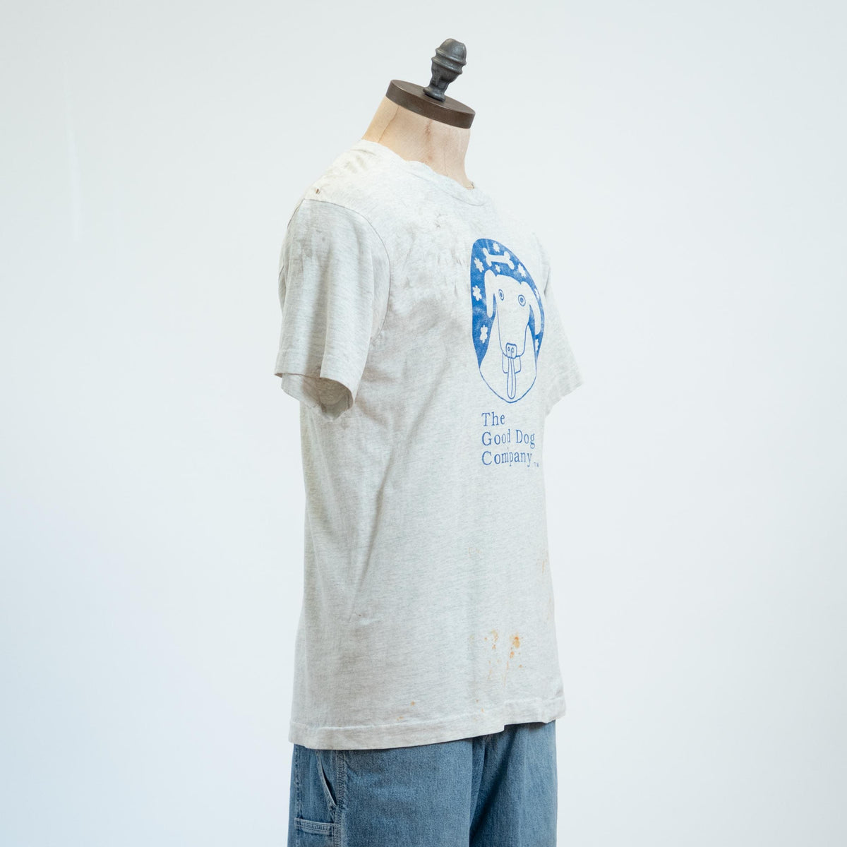 Vintage 90s "The Good Dog Company" Thrashed T Shirt - Large | Heather Gray Distressed Graphic Tee
