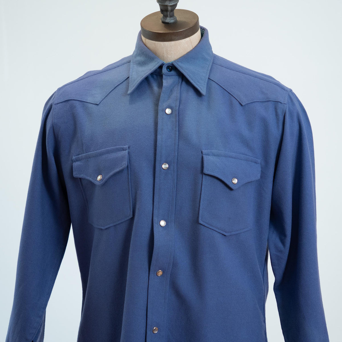 Vintage 70s Pendleton Slate Blue Wool Pearl Snap Shirt - Large | Western Distressed Long Sleeve Overshirt