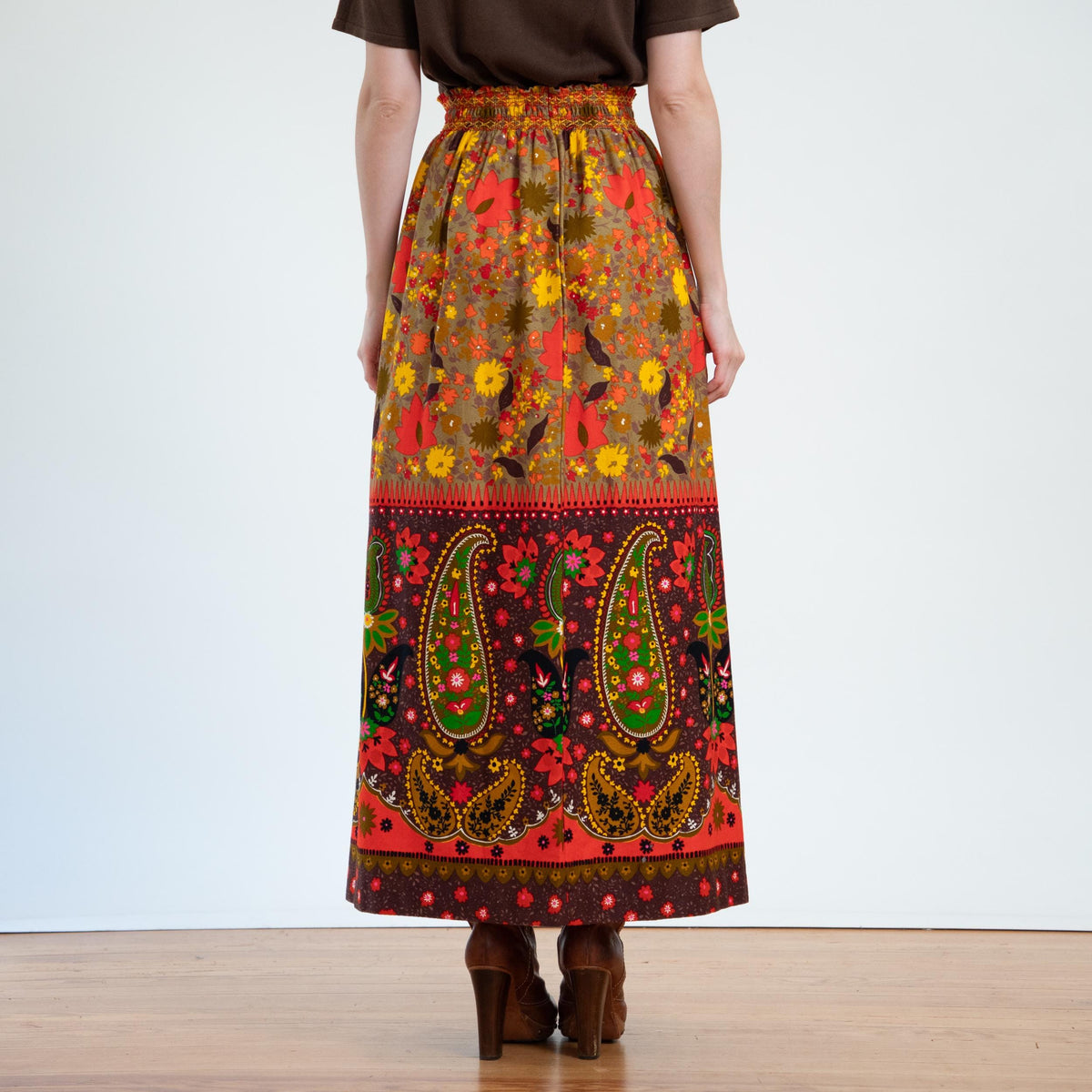 Vintage 70s Hawaiian Flower Power Maxi Skirt - Small to Medium | Boho Barkcloth Long Hostess Skirt