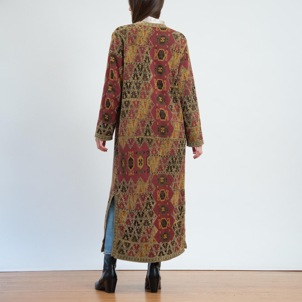Vintage 90s Chenille Tapestry Duster Cardigan - Small | Boho Soft Surroundings Long Sweater Jacket