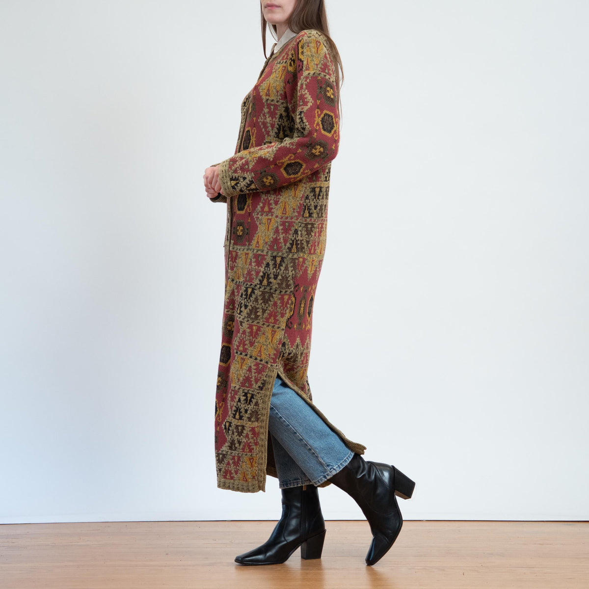 Vintage 90s Chenille Tapestry Duster Cardigan - Small | Boho Soft Surroundings Long Sweater Jacket