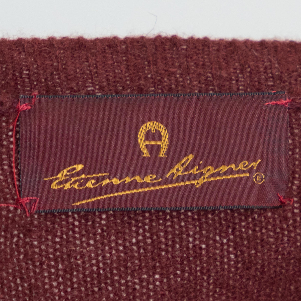Vintage 70s Etienne Aigner Wine Red Logo Sweater - Small | V Neck Pullover Sweatshirt Top