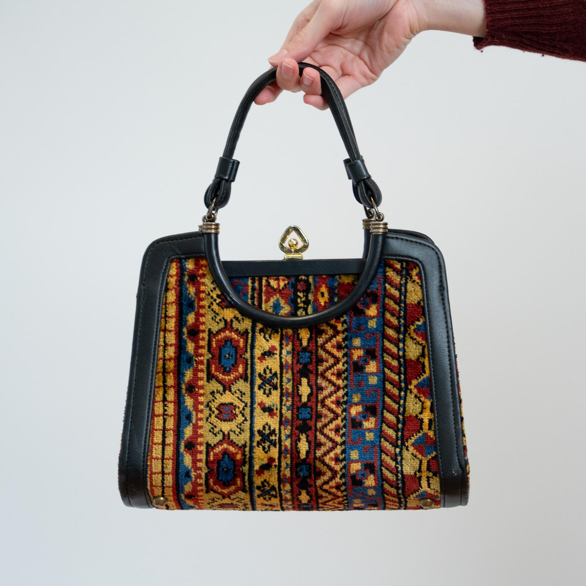 Vintage 60s Cara Tapestry Carpet Bag | Chenille Top Handle Purse