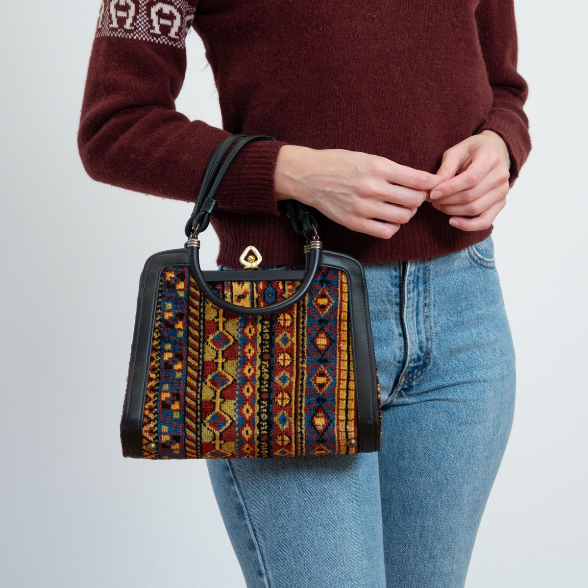 Vintage 60s Cara Tapestry Carpet Bag | Chenille Top Handle Purse